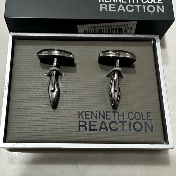 Kenneth Cole Cufflinks Brushed Polished Steel Silver Tone Rectangle Mens New - Picture 7 of 12